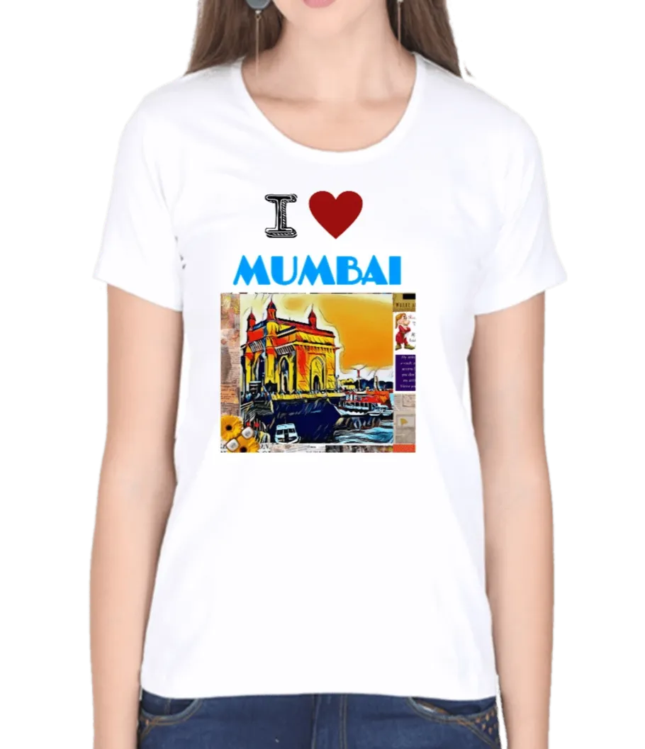 I Love Mumbai T Shirt for Women D50