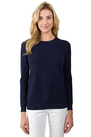 JENNIE LIU Women's 100% Cashmere Long Sleeve Pullover Crew Neck Sweater Navy Medium