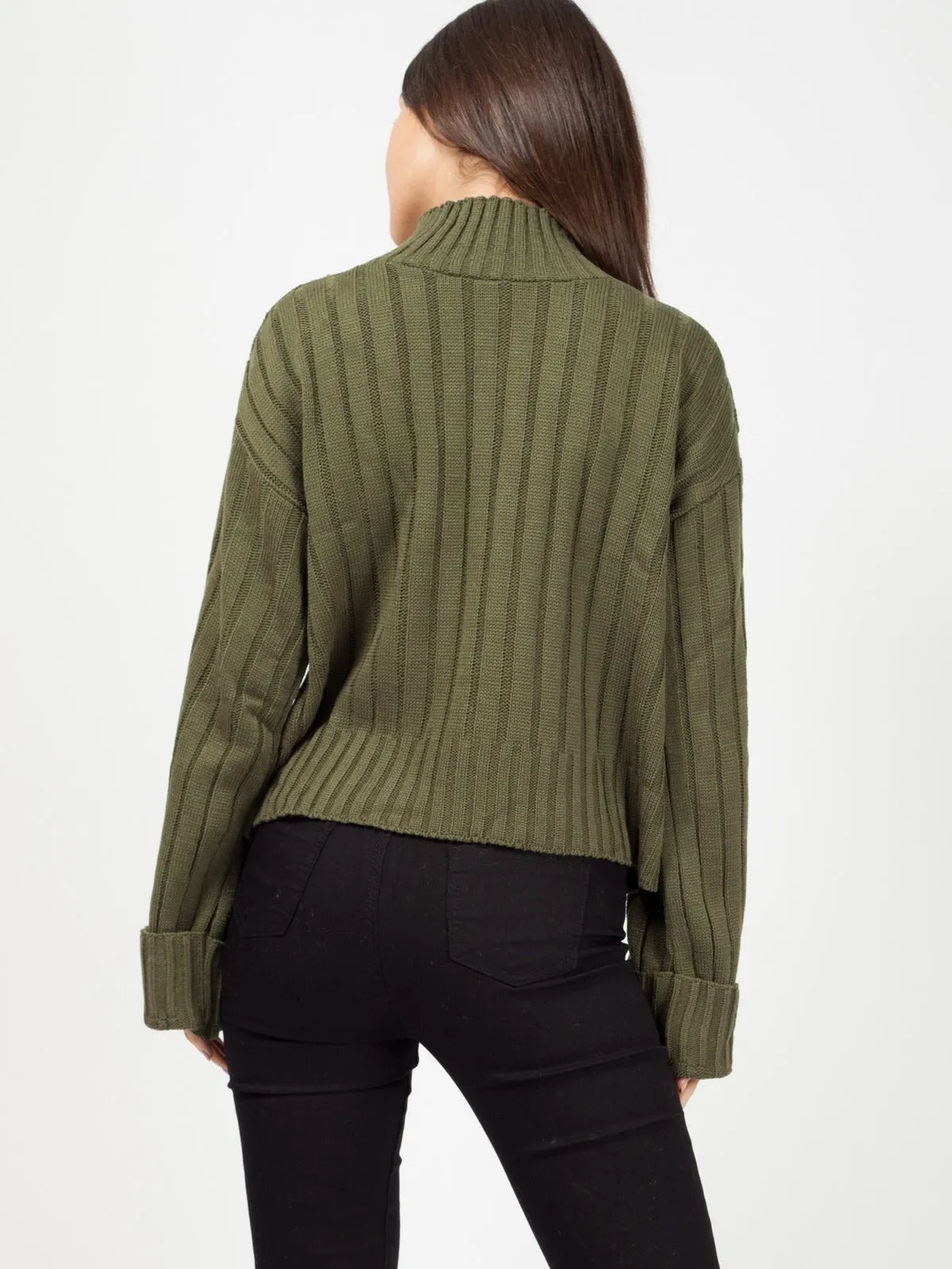 Khaki Turtle Neck Oversized Knitted Jumper