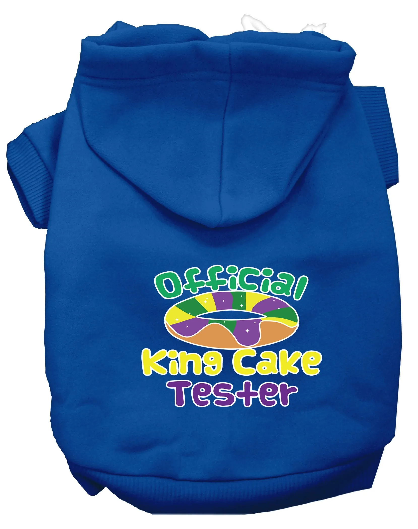 King Cake Taster Screen Print Mardi Gras Dog Hoodie Blue Xxxl