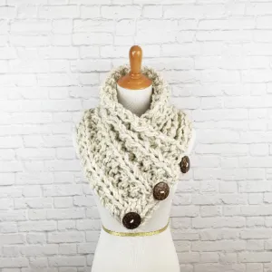 Knit Button Scarf Chunky Knitted Wrap Warmer Snood - The Kenduskeag