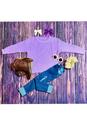 Lavender girls knit sweater 230136M