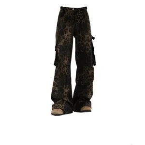 Leopard Print Grunge Aesthetic Cargo Pants