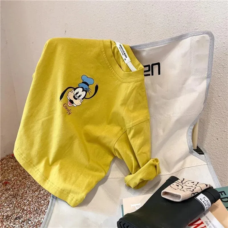 Long Sleeve TShirt Cartoon Print Round Neck Base Shirt Boys Children Cute Solid Color Versatile Tees Casual 2024 Spring Costume