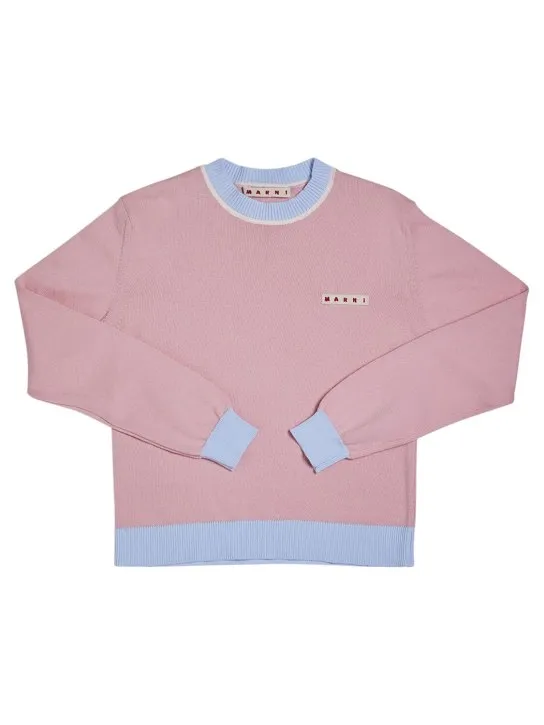 Marni Junior   Contrasting color cotton knit sweater 