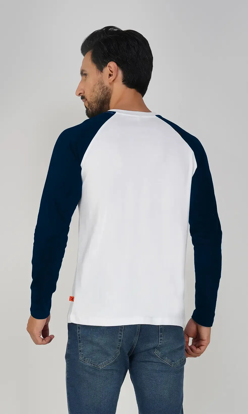 Mebadass Men's Fullsleeve Raglan T-shirt - Navy Blue White