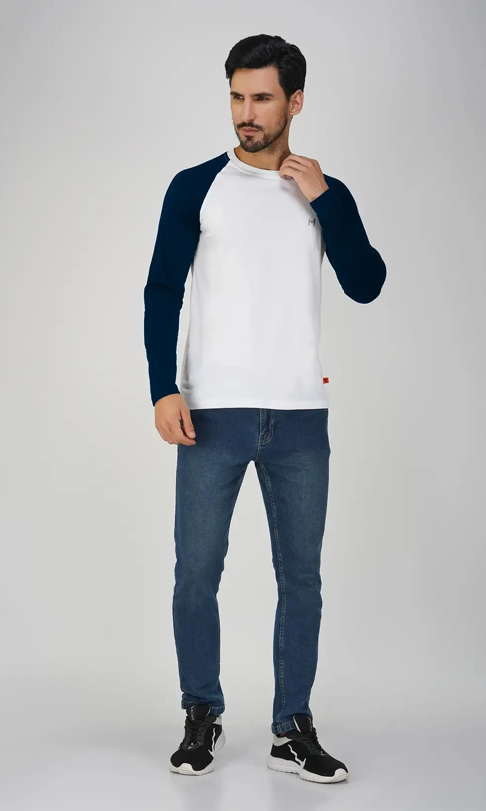 Mebadass Men's Fullsleeve Raglan T-shirt - Navy Blue White