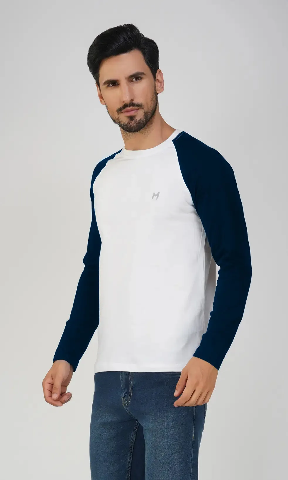 Mebadass Men's Fullsleeve Raglan T-shirt - Navy Blue White