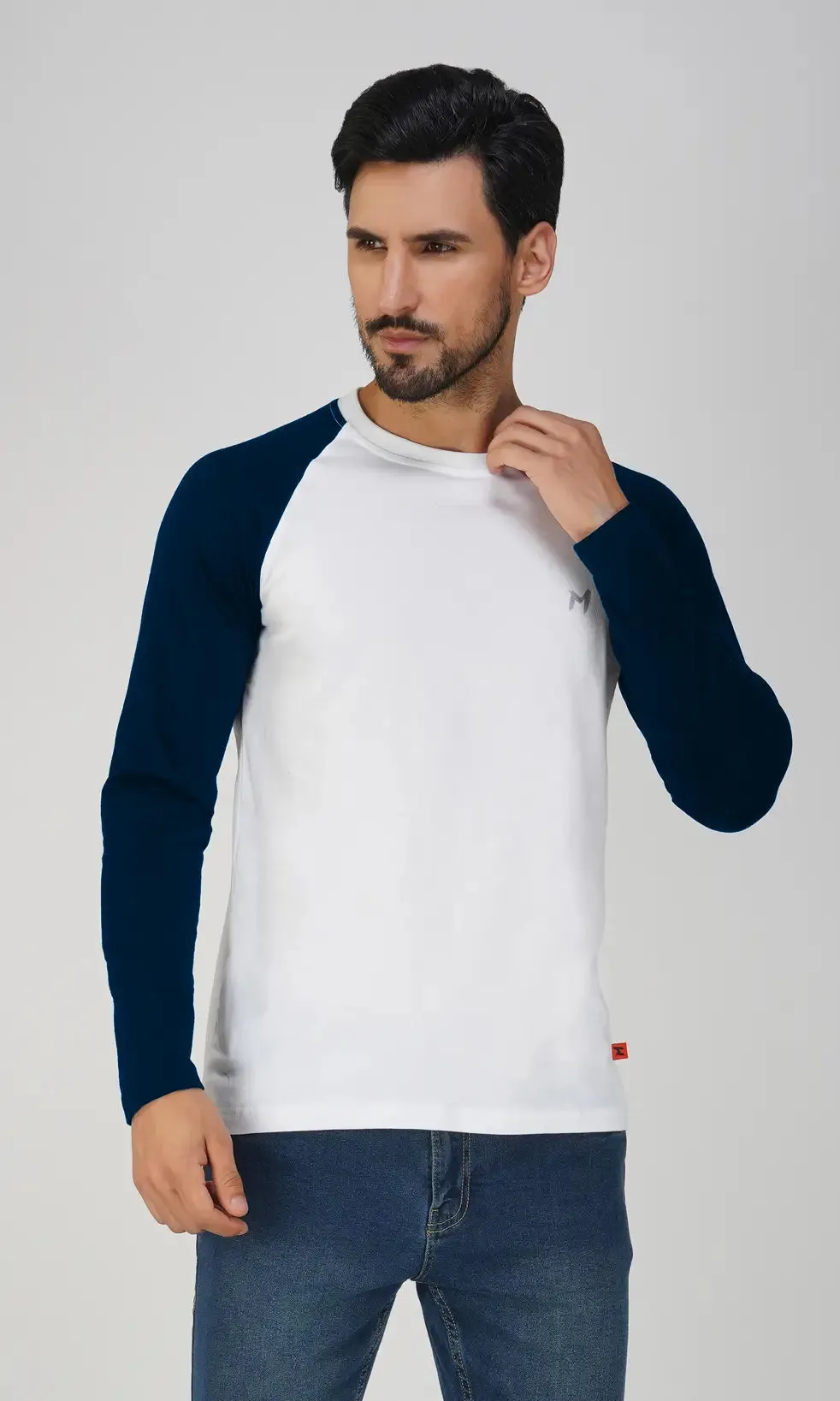 Mebadass Men's Fullsleeve Raglan T-shirt - Navy Blue White