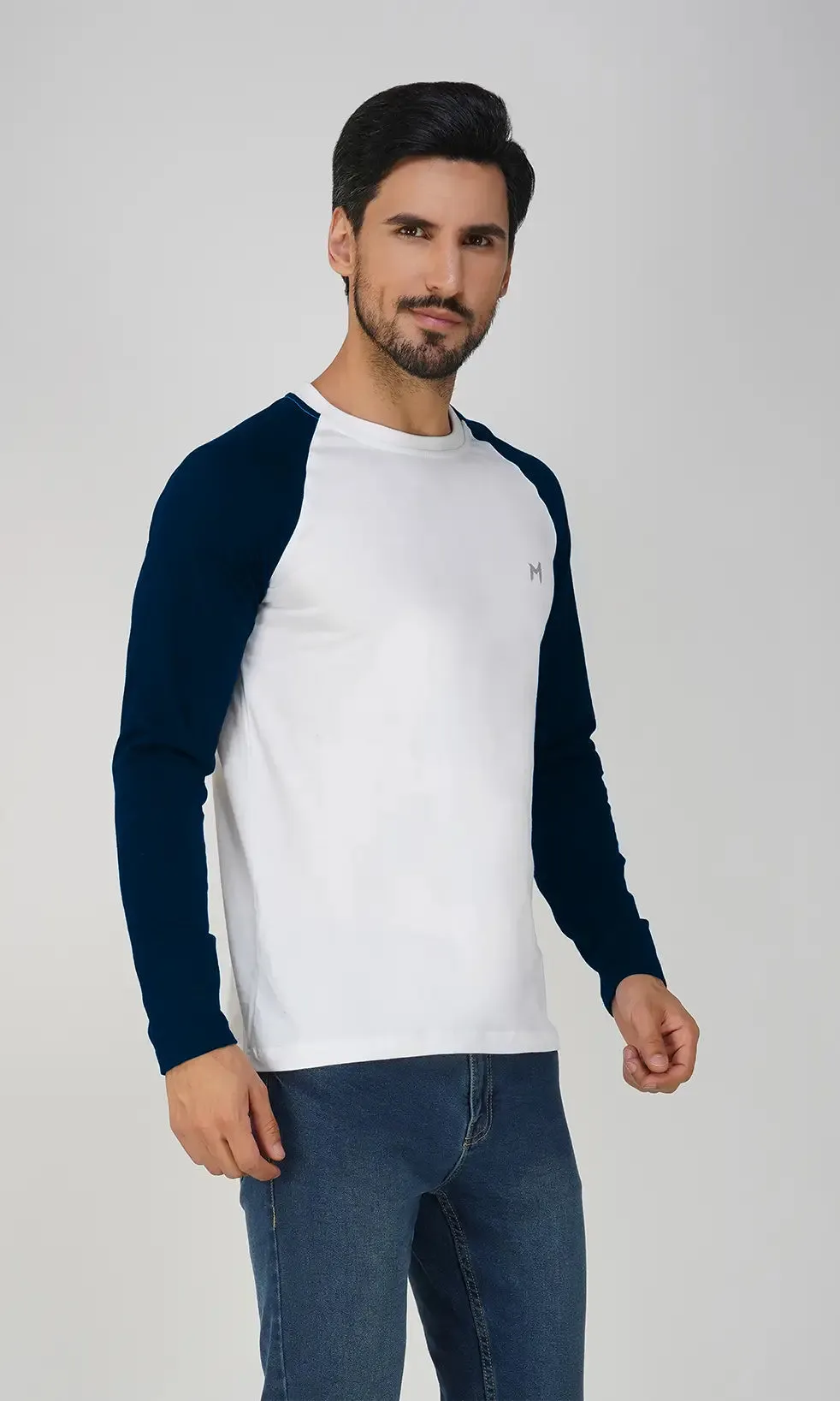 Mebadass Men's Fullsleeve Raglan T-shirt - Navy Blue White