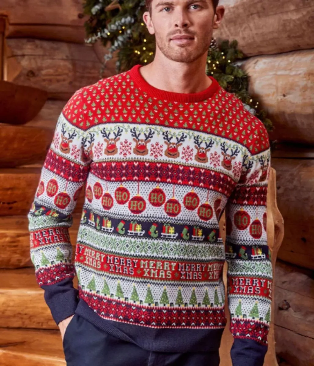 Mens Reindeer Matching Family Christmas Jumper