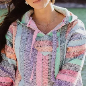 Multi Rainbow Mexican Drug Rug Baja Hoodie