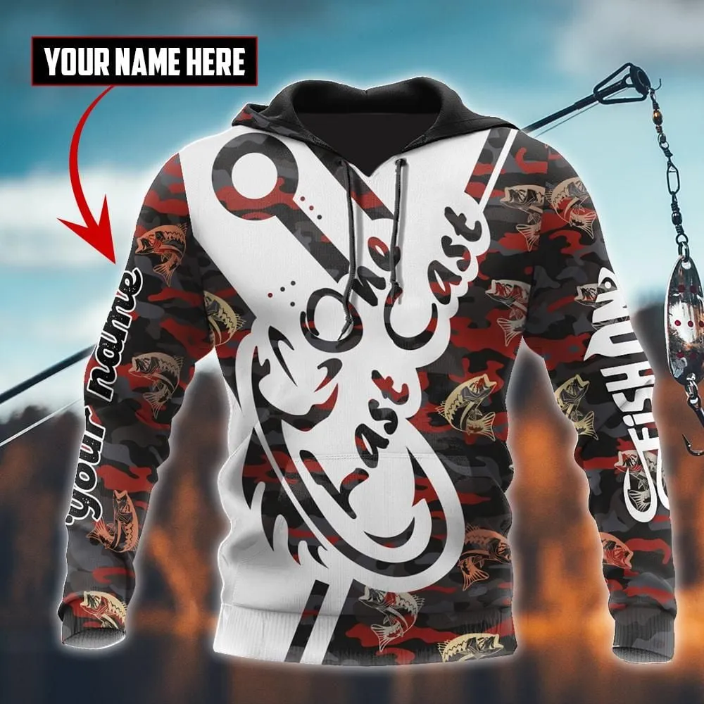 One Last Cast Red Camo Fishing Custom Name Design 3D Hoodie Print Shirts