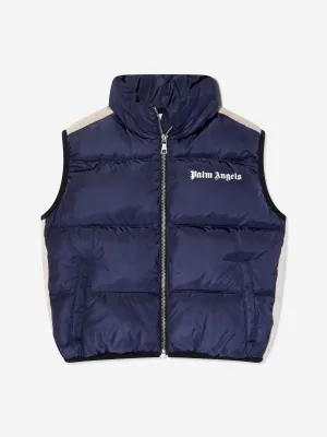 Palm Angels Boys Logo Padded Track Gilet in Navy