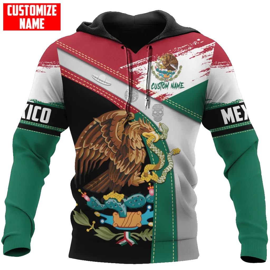 Personalized Mexico Flag Distressed Bleached All Over Printed Unisex Hoodie 3D Mexican Hoodie