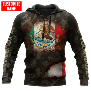 Personalized Mexico Flag Distressed Bleached All Over Printed Unisex Hoodie 3D Mexican Hoodie