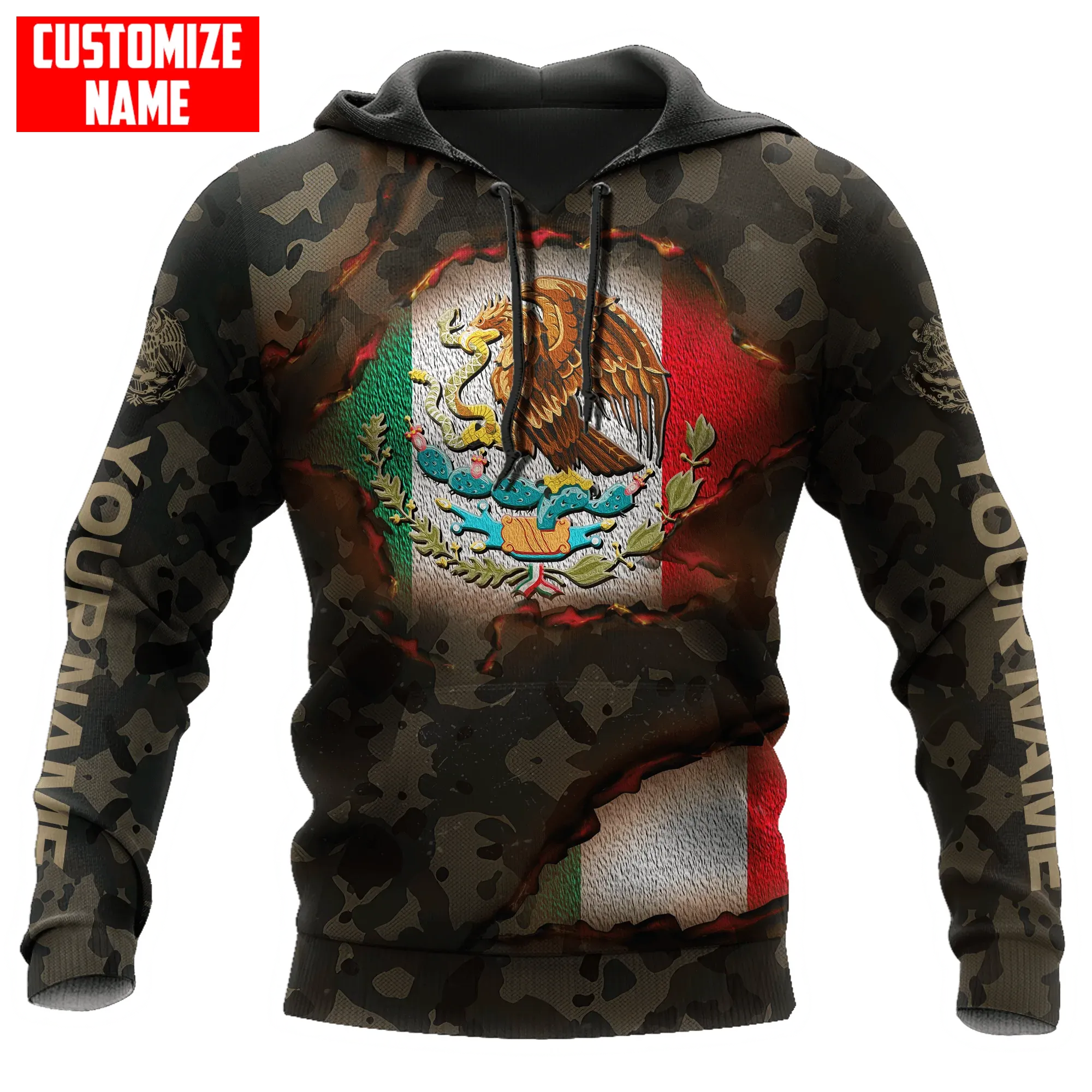 Personalized Mexico Flag Distressed Bleached All Over Printed Unisex Hoodie 3D Mexican Hoodie