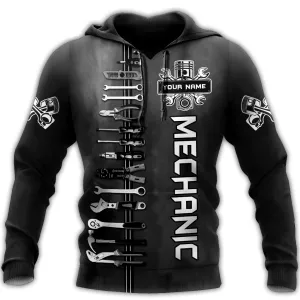 Personalized Name Tool Mechanic Leather Pattern Hoodie, Mechanic Hoodie For Men And Women 