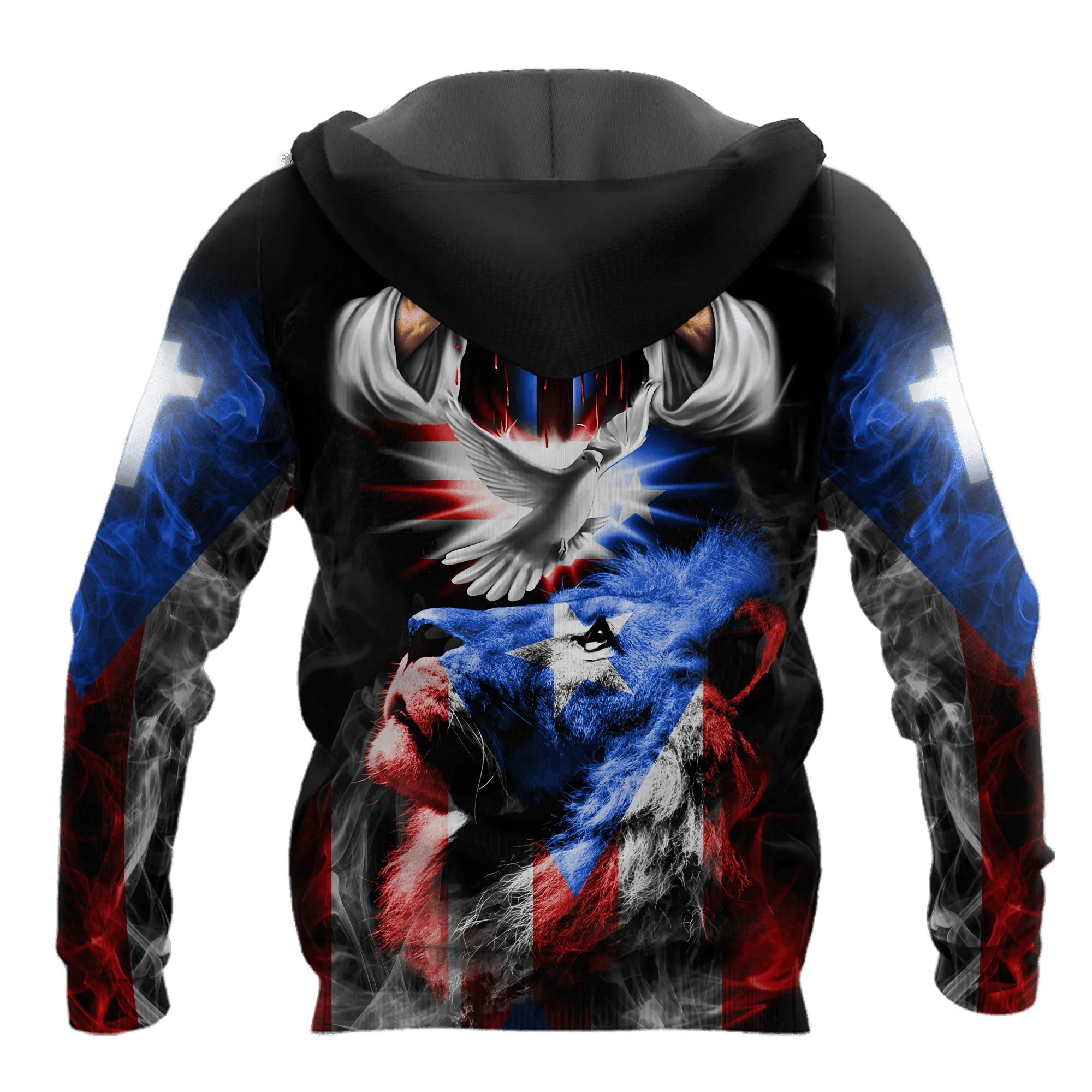 Puerto Rico Jesus Lion Flag Smoke All Over Printed Hoodie, Gift for Puerto Rican