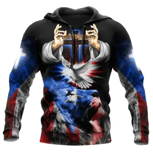 Puerto Rico Jesus Lion Flag Smoke All Over Printed Hoodie, Gift for Puerto Rican