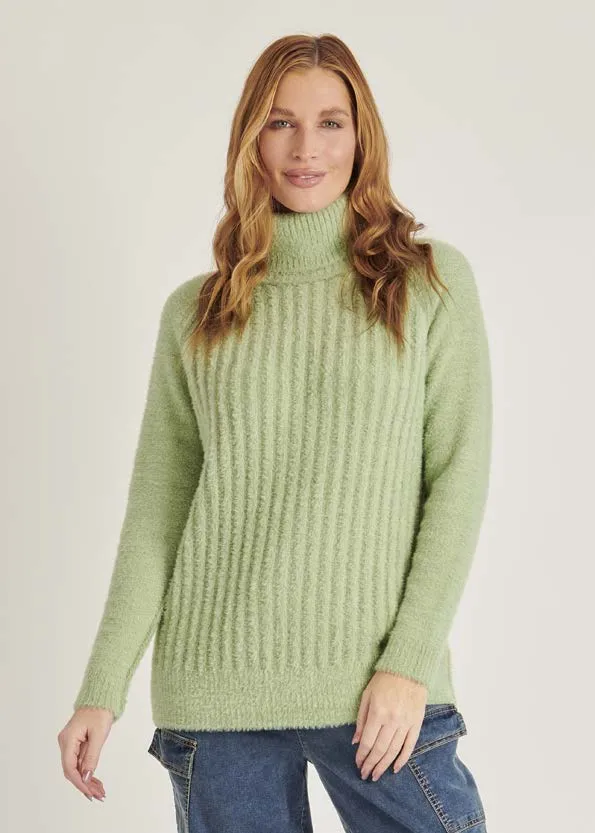 Raglan Roll Neck Jumper - Mint