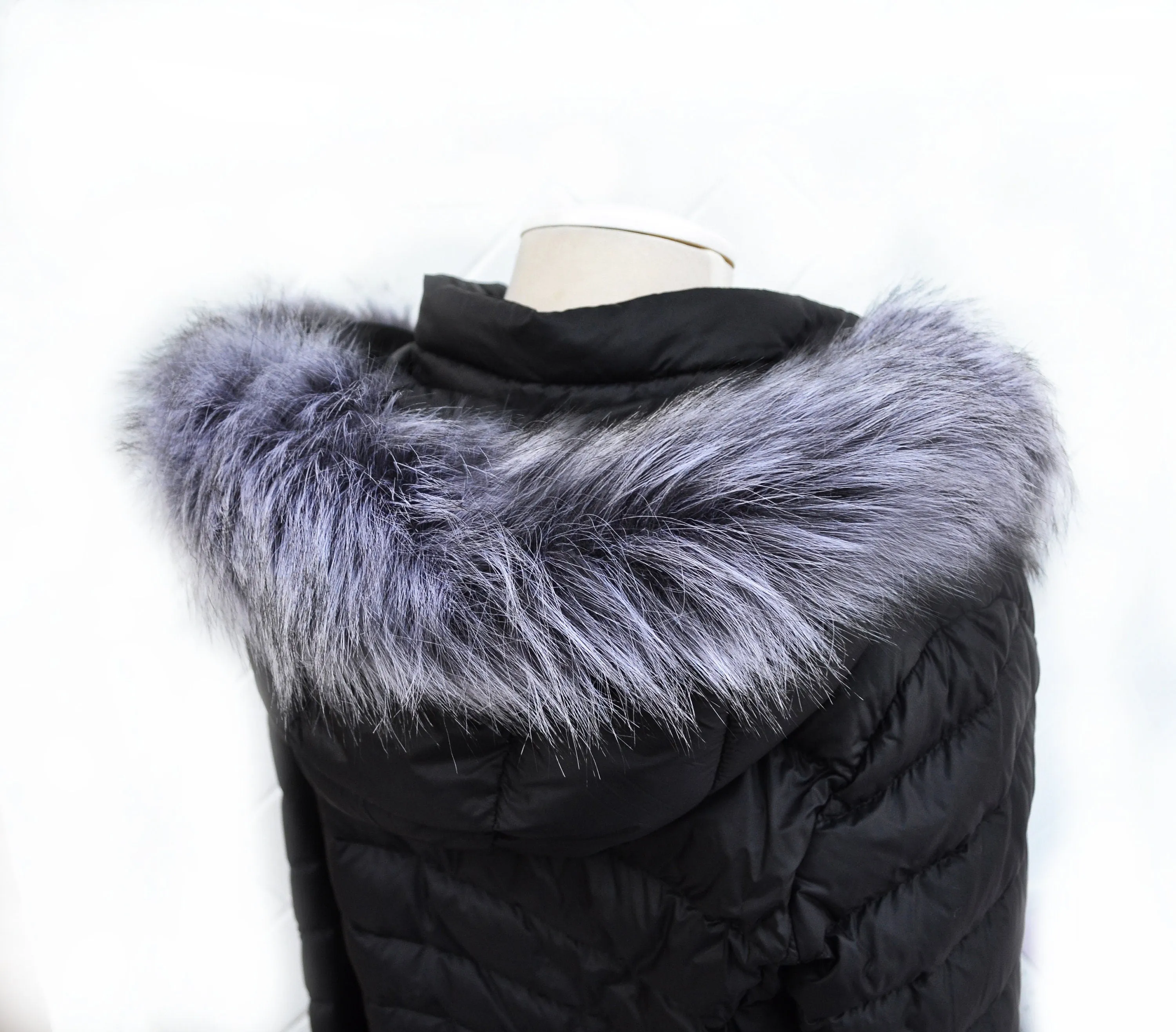 READY to SHIP XL Faux Fur Vegan Trim Hood 70 cm, Faux Fur Collar Trim Like Silver fox, Fake Fur, Fur Fabric, Fur Ruff, Faux Fur Hood Jacket