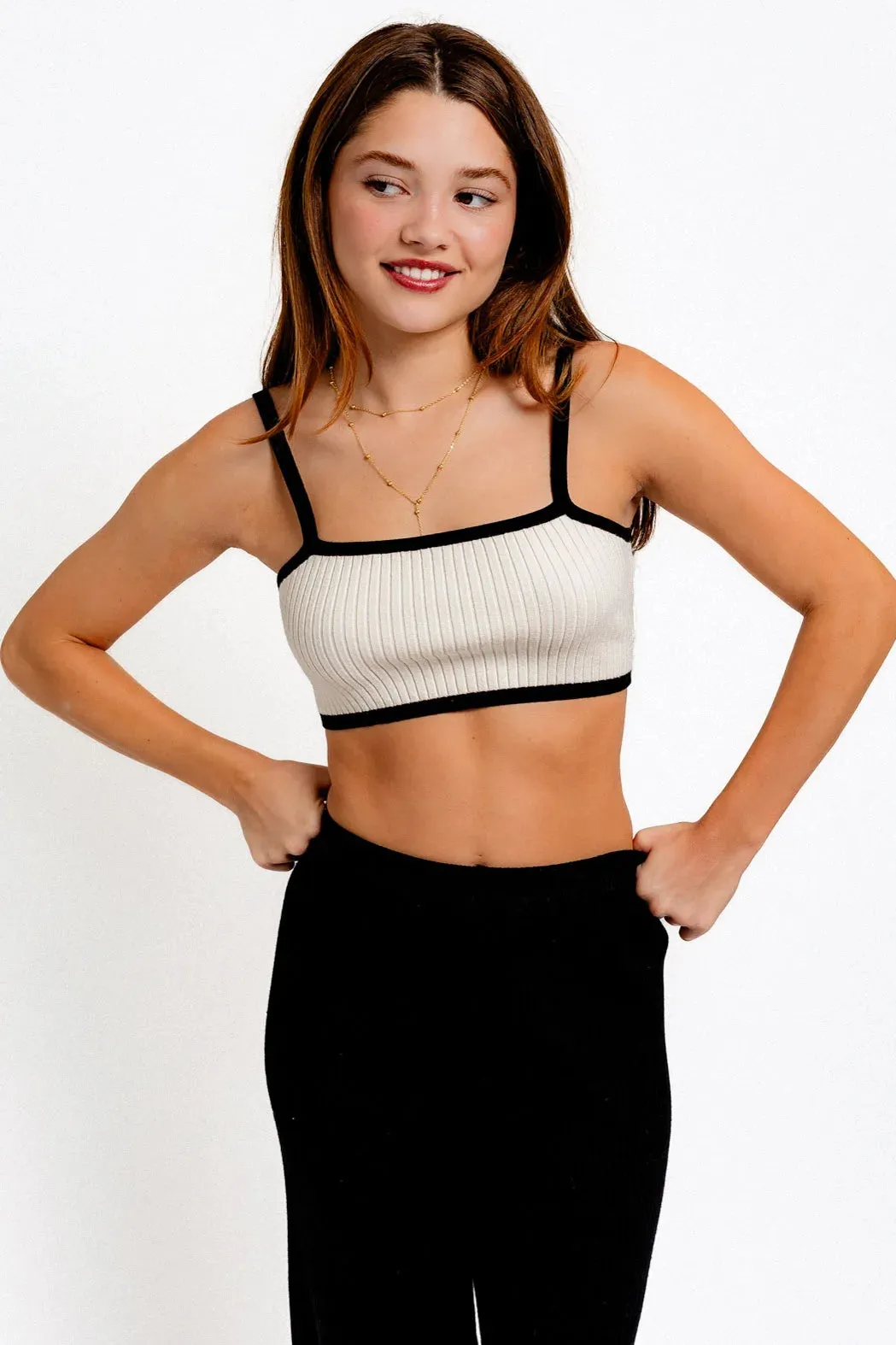 Ribbed Crop Contrast Top & Sweater Pants Set