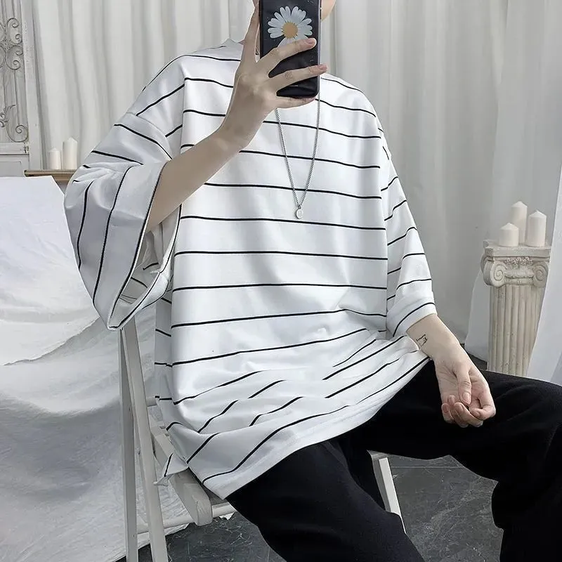 Riolio Cool Summer Oversized T-Shirt Men Funny Harajuku Tshirt Streetwear Femme Striped Japan Hip Hop Loose Half Sleeve T Shirts Male