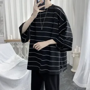 Riolio Cool Summer Oversized T-Shirt Men Funny Harajuku Tshirt Streetwear Femme Striped Japan Hip Hop Loose Half Sleeve T Shirts Male