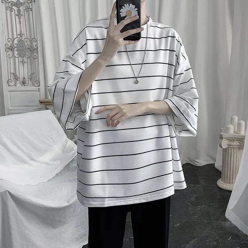 Riolio Cool Summer Oversized T-Shirt Men Funny Harajuku Tshirt Streetwear Femme Striped Japan Hip Hop Loose Half Sleeve T Shirts Male