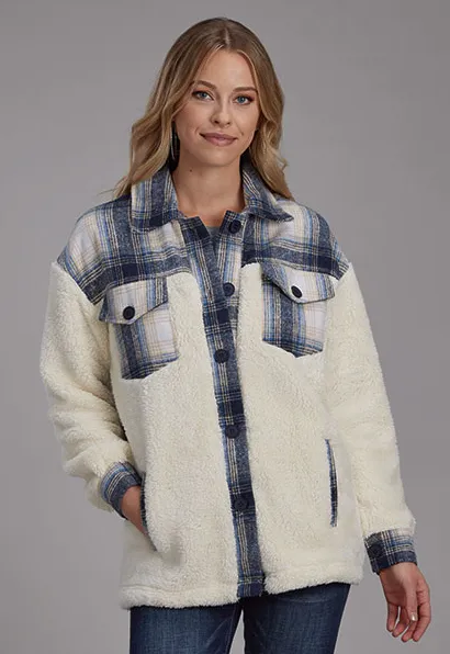 Roper Women's Navy Plaid Flannel Polar Fleece Shirt Jacket 0119-6625NVY