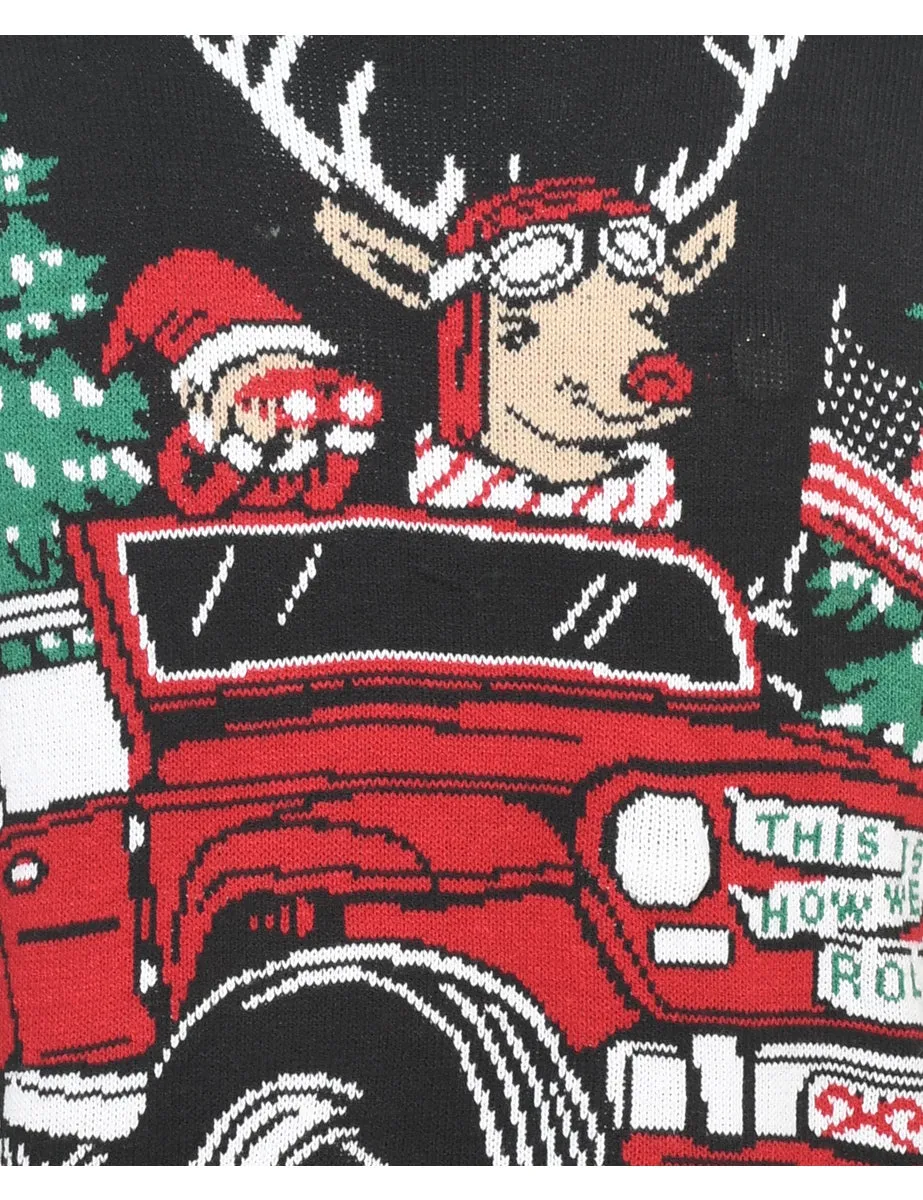 Santa Claus & Reindeer Christmas Jumper - S