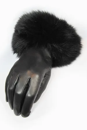 Santacana Black leather Gloves with Fox Fur Trim