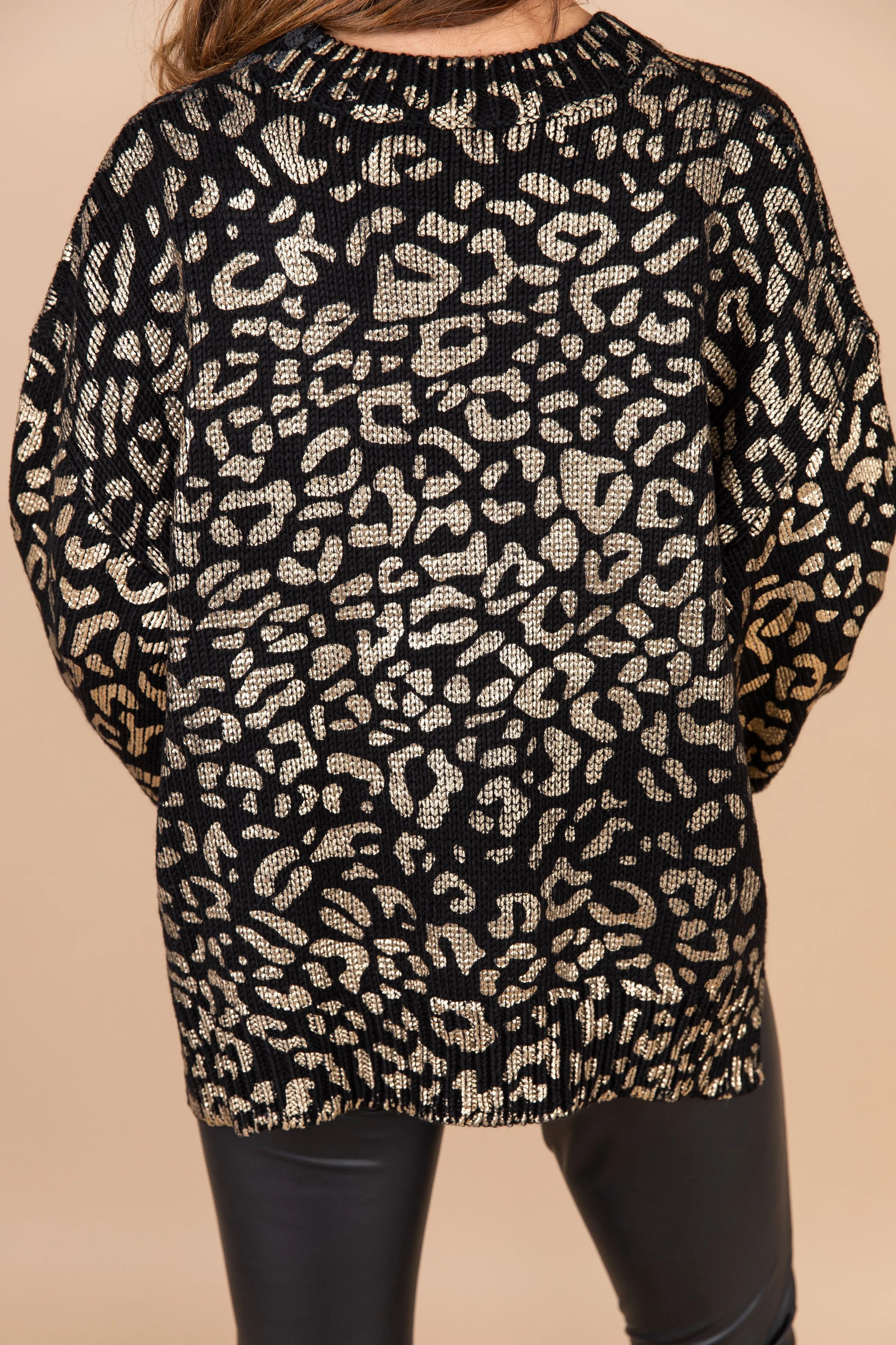 Say You Love Me Black And Rose Gold Leopard Sweater