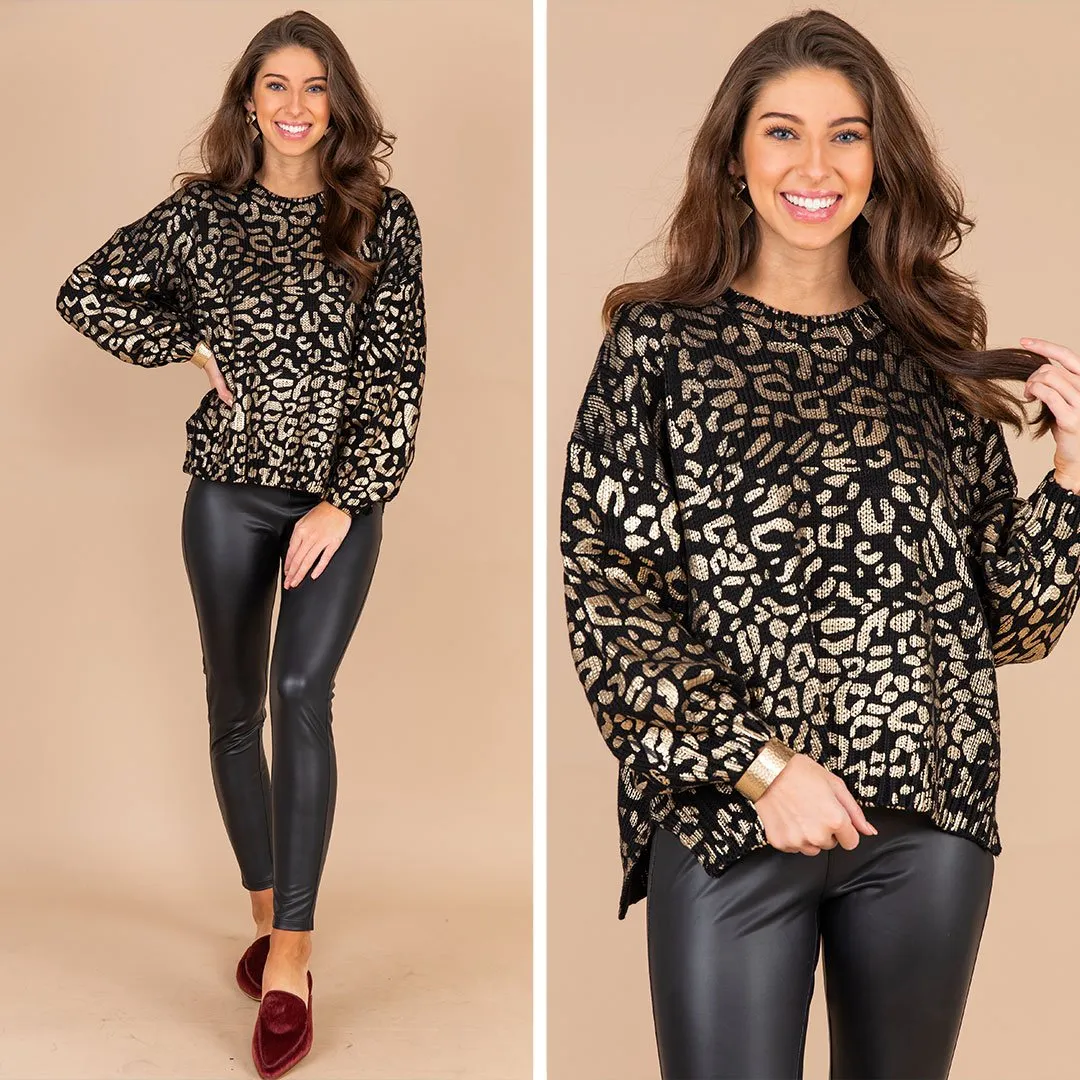 Say You Love Me Black And Rose Gold Leopard Sweater