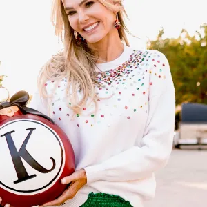 Sequins & Sparkle White Trim Sweater