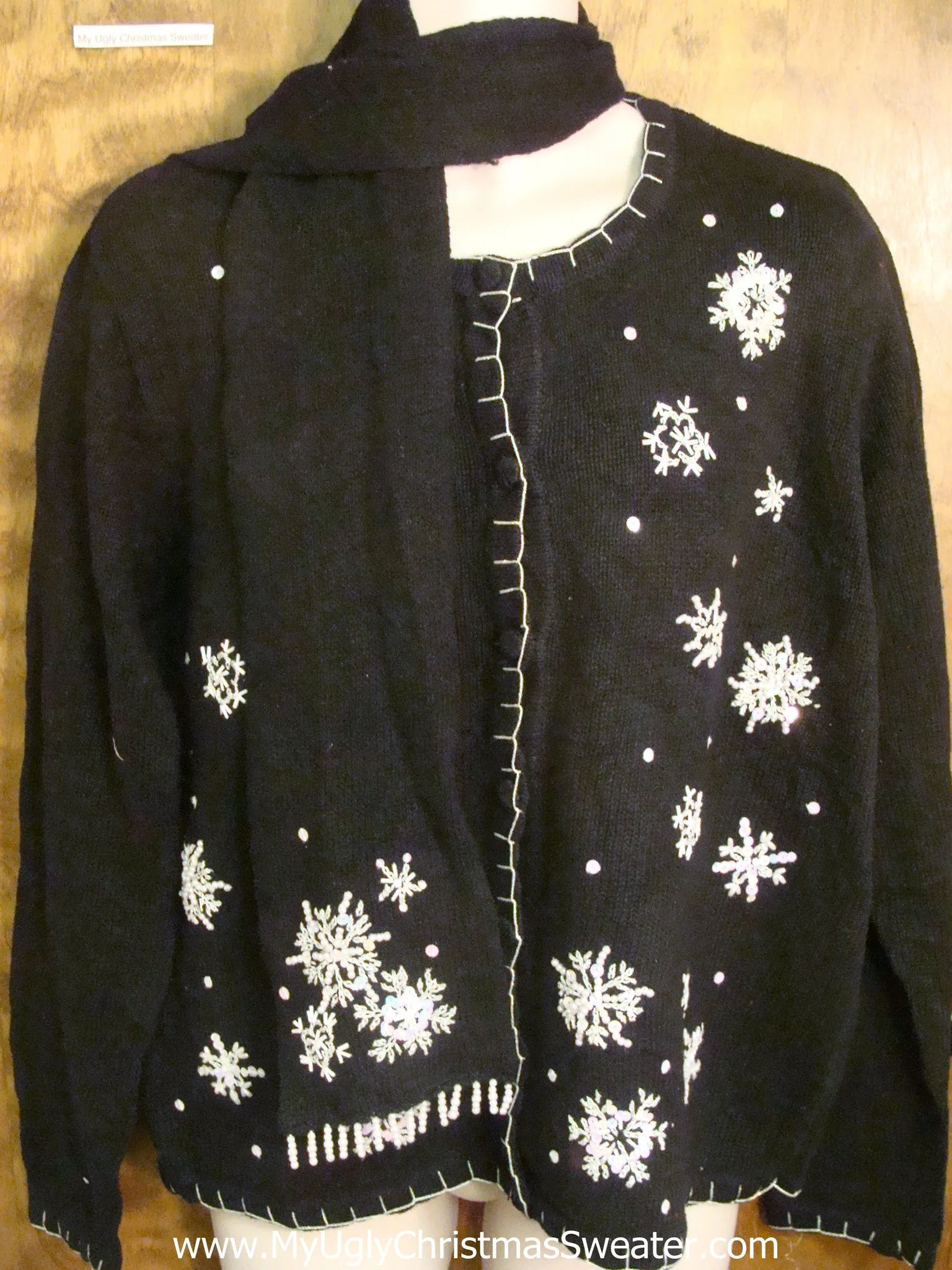 Simple Black with Snowflakes Tacky Xmas Party Sweater