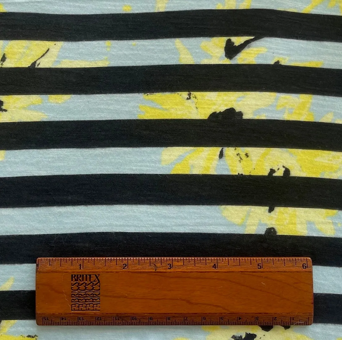 Striped & Lemon Yellow Flowered Pale Blue Cotton Tissue Jersey Knit (Made in Japan)