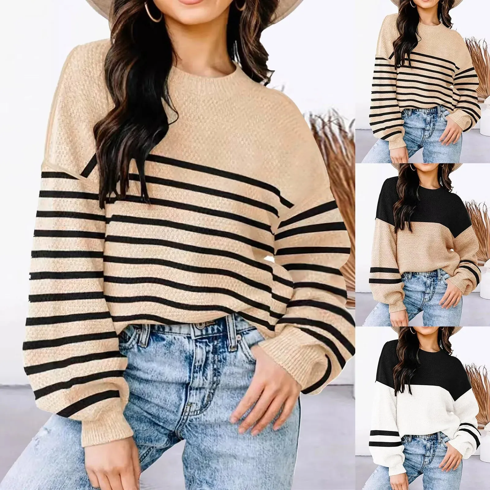 Striped Cozy Casual Knitting Loose Long Sleeve Comfortable Autumnal Stylish Sweater