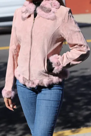 Suede Leather with Fur Trim - Pink