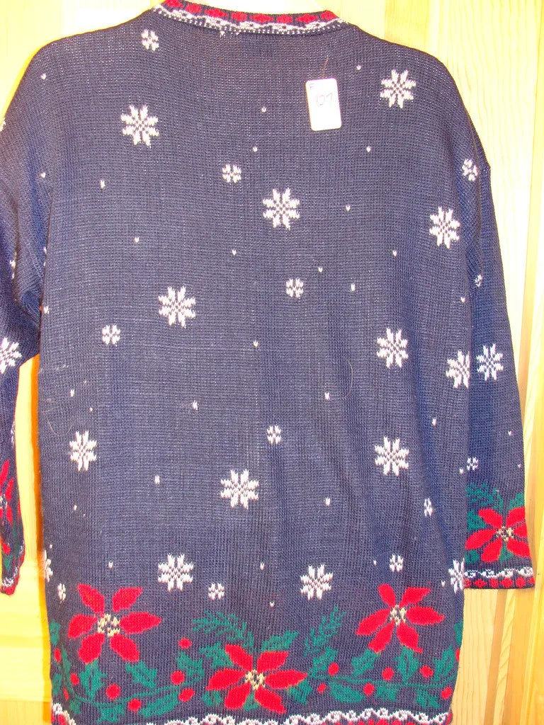 Tacky Ugly Christmas Sweater 80s Acrlic 2sided Decoration with Snowflakes and Three Happy Carrot Nosed Snowmen (f427)