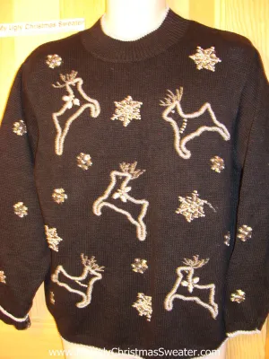 Tacky Ugly Christmas Sweater 80s Style Leaping Bling Reindeer (f123)