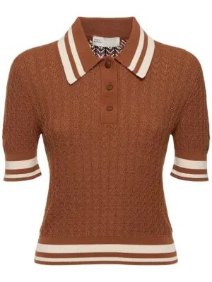 Tory Burch   Retro cotton pointelle polo shirt 