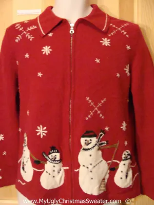 Two Sided Red Festive Christmas Sweater with Snowmen