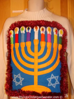 Ugly Christmas Sweater Party Hanukkah Sweater  Menorah (j315)