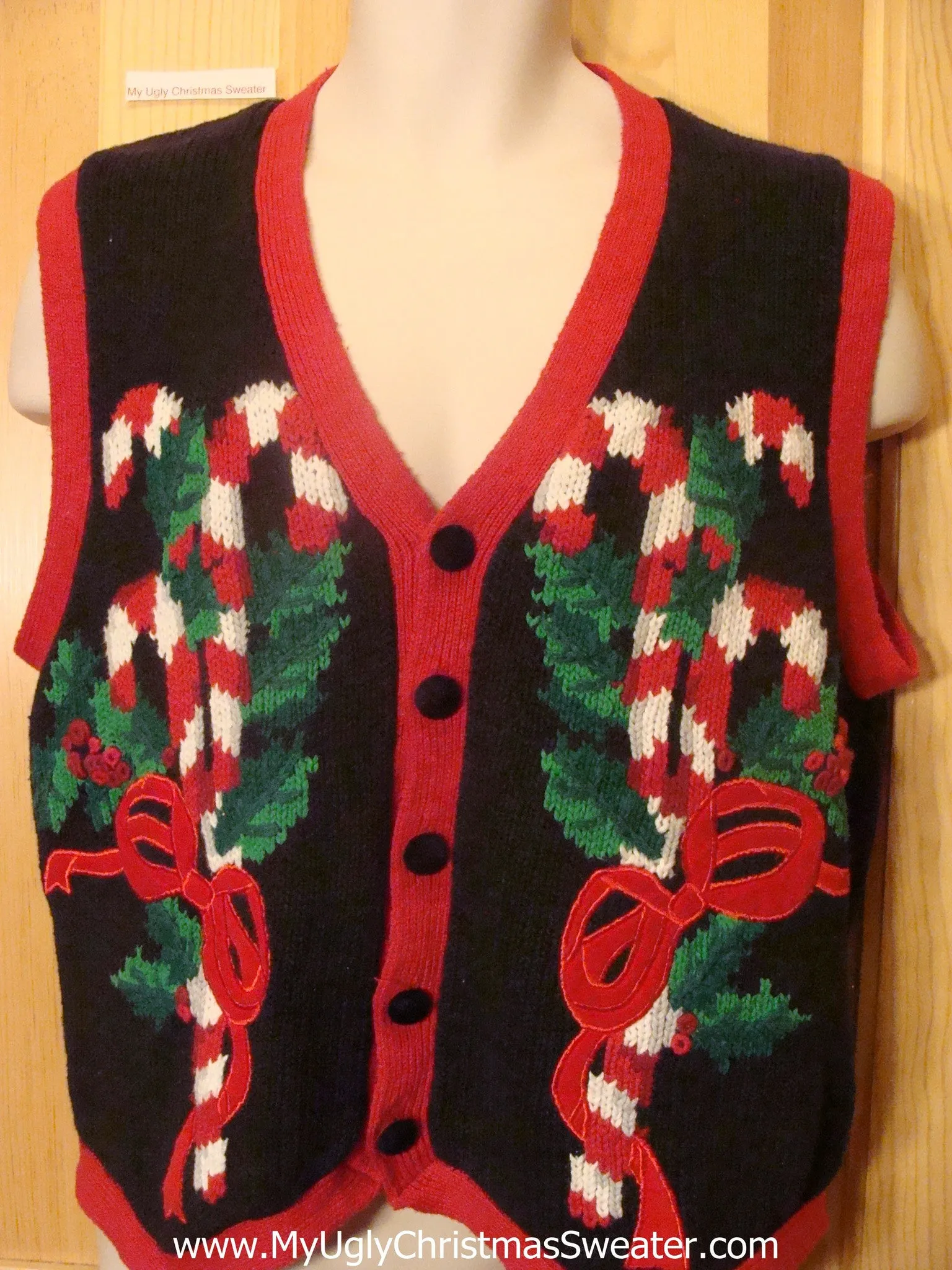 Ugly Christmas Sweater Party Vest with Candycanes