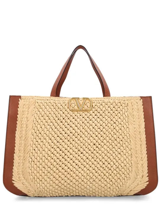 Valentino Garavani   Vlogo Signature crochet raffia tote bag 