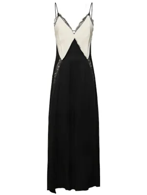 Victoria Beckham   Cami crepe satin long dress w/ lace 