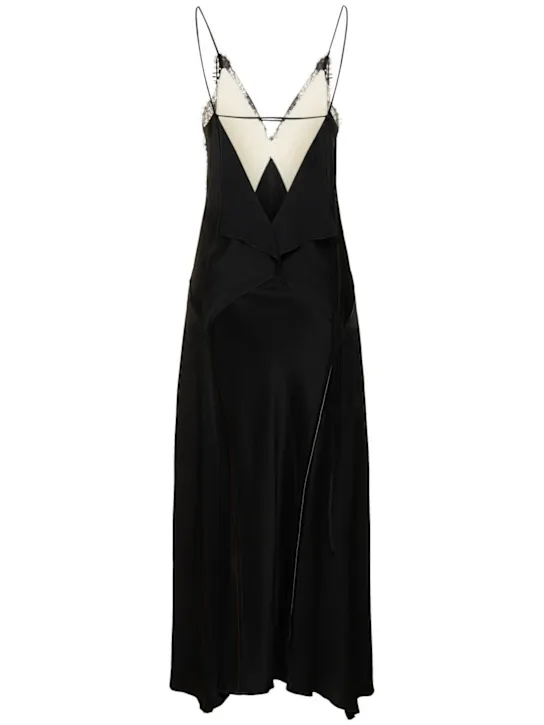 Victoria Beckham   Cami crepe satin long dress w/ lace 