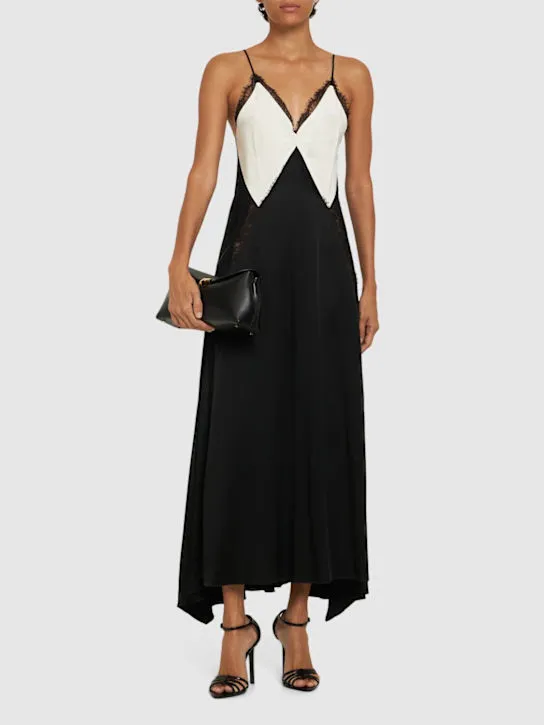 Victoria Beckham   Cami crepe satin long dress w/ lace 